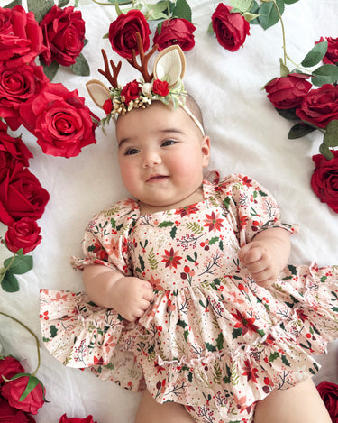 Holiday Blossom Baby Girl Pink Floral Romper