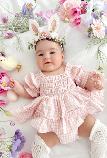 Frankie June Baby Girl Pink Gingham Romper