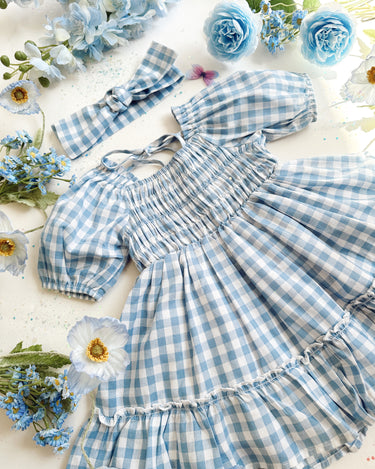 Ella Blue Gingham Girls Dress - Luxe Girls Clothes Arabella & Rose Ella Blue Gingham Girls Dress - Luxe Girls Clothes Arabella & Rose