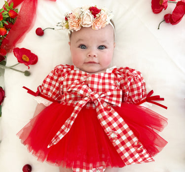 Cherry Lane Red Baby Girl Gingham Romper