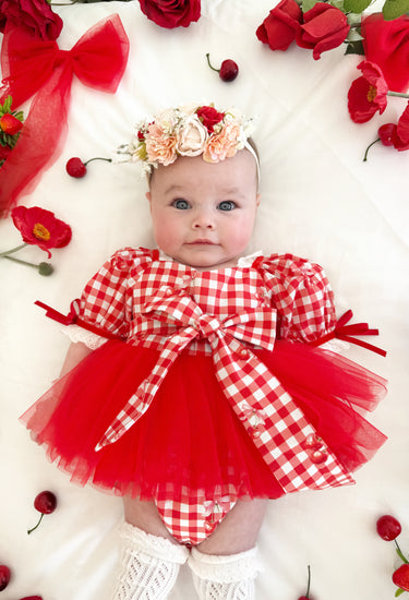 Cherry Lane Red Baby Girl Gingham Romper