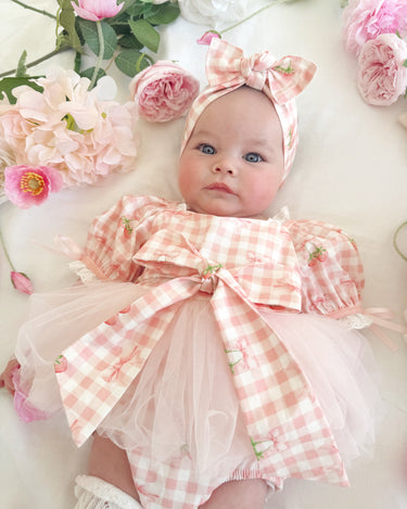 Berry Bliss Pink Baby Girl Gingham Romper – Special Occasion Wear