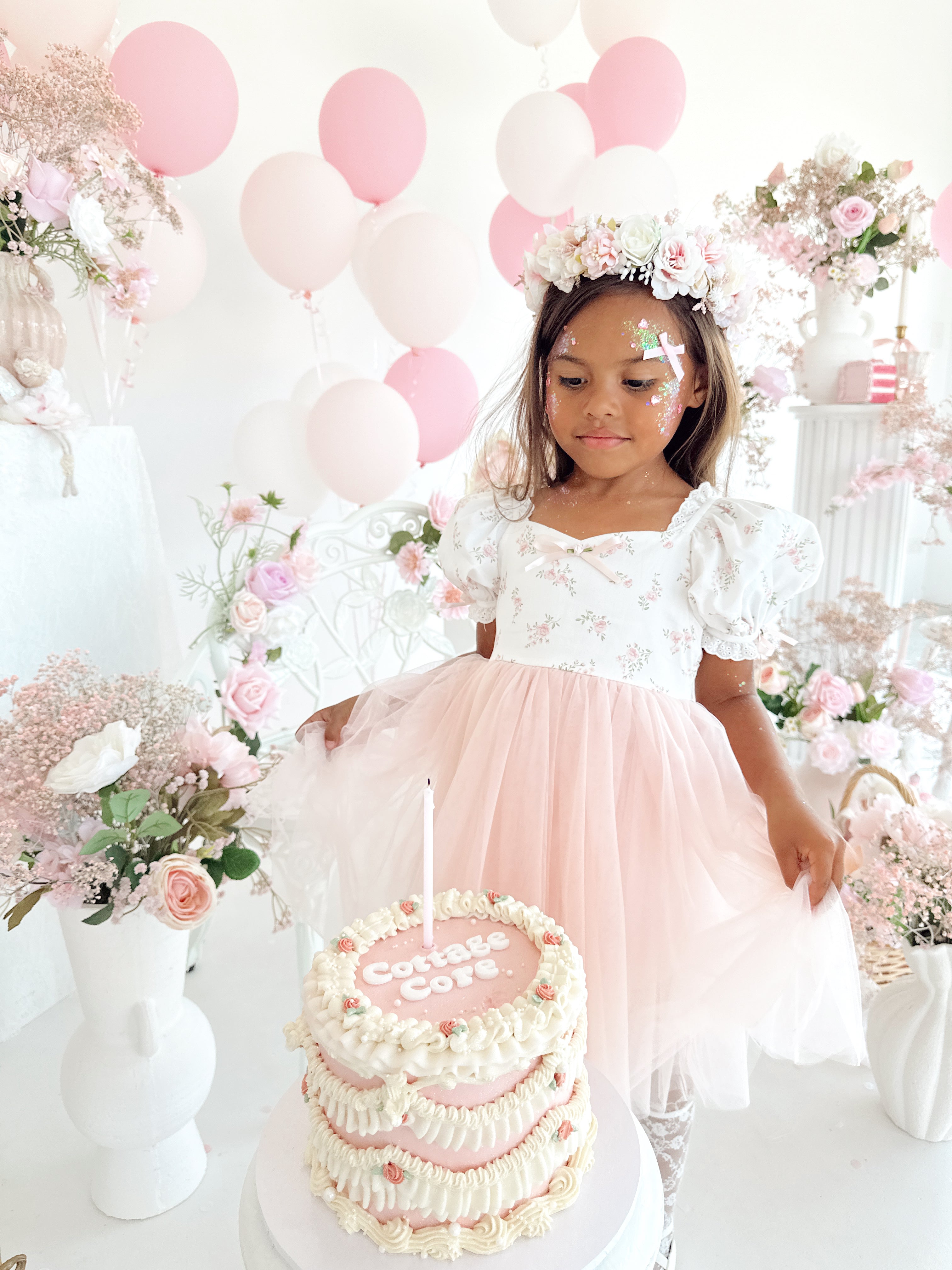 Cosette Perfect Pink Girls Floral Party Dress – Sweetheart Neckline