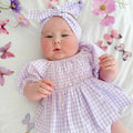 Evie Lou Baby Girl Purple Gingham Romper