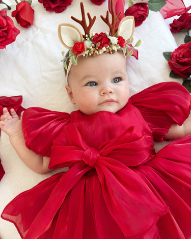 infant red dress Dolly Ruby Red Baby Girl Romper – Special Occasion Wear – Arabella & Rose