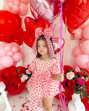 Lazo para el pelo de tul con forma de corazón rosa para niñas