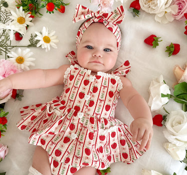 Strawberry Sweetheart Baby Girl Red Floral Romper