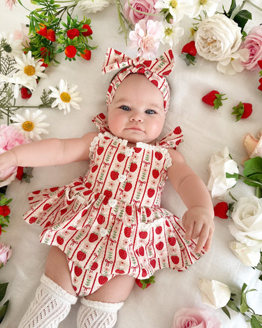 Strawberry Sweetheart Baby Girl Red Floral Romper