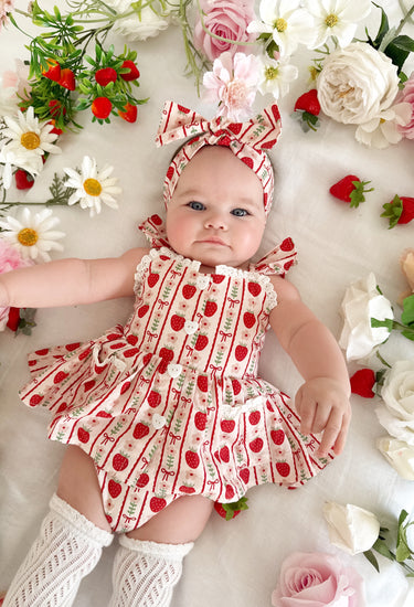 Strawberry Sweetheart Baby Girl Red Floral Romper