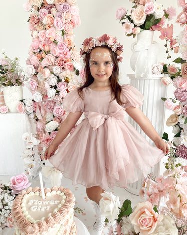 Alette Matte Blush Rose Pink Organza Flower Girl Dress
