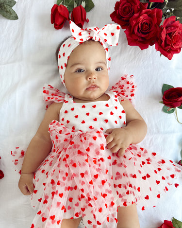 Valentina White Heart Baby Girl Romper