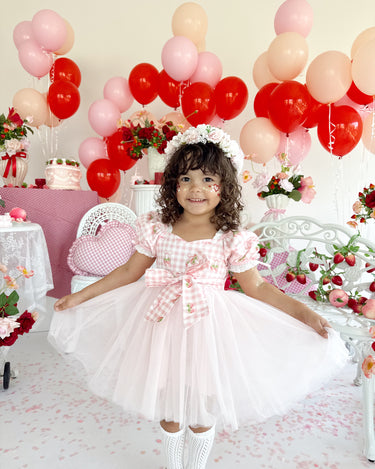 Sweet Strawberry Pink Girls Gingham Dress