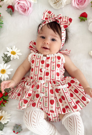 Strawberry Sweetheart Baby Girl Red Floral Romper