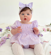 Evie Lou Baby Girl Purple Gingham Romper