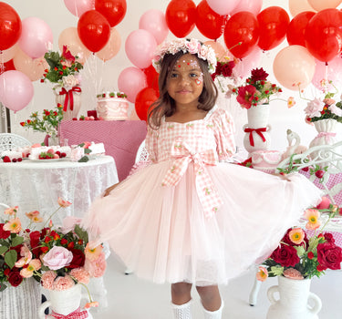 Sweet Strawberry Pink Girls Gingham Dress