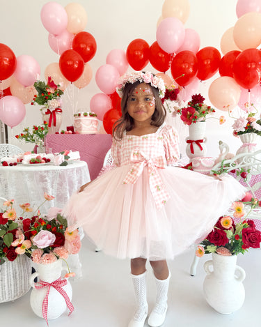Sweet Strawberry Pink Girls Gingham Dress