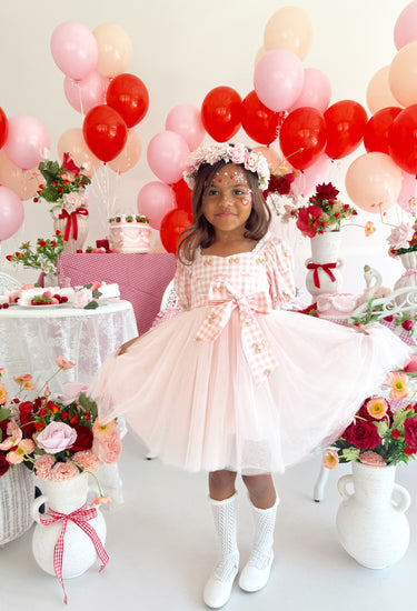 Sweet Strawberry Pink Girls Gingham Dress
