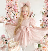 Alette Matte Blush Rose Pink Organza Flower Girl Dress