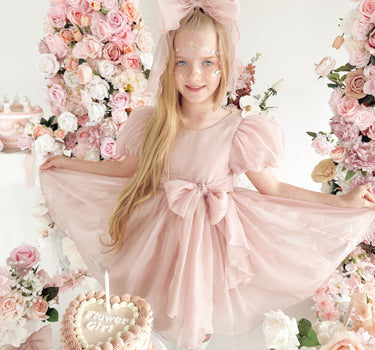 Alette Matte Blush Rose Pink Organza Flower Girl Dress