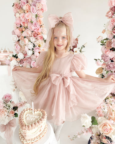 Alette Matte Blush Rose Pink Organza Flower Girl Dress
