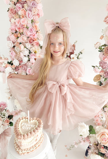 Alette Matte Blush Rose Pink Organza Flower Girl Dress