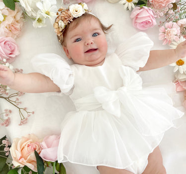 Clementine Matte White Organza Baby Girl Romper