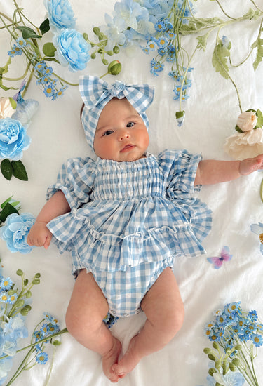 Ella Blue Gingham Baby Girl Romper