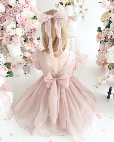 Alette Matte Blush Rose Pink Organza Flower Girl Dress