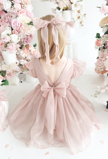 Alette Matte Blush Rose Pink Organza Flower Girl Dress