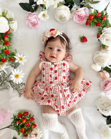 Strawberry Sweetheart Baby Girl Red Floral Romper