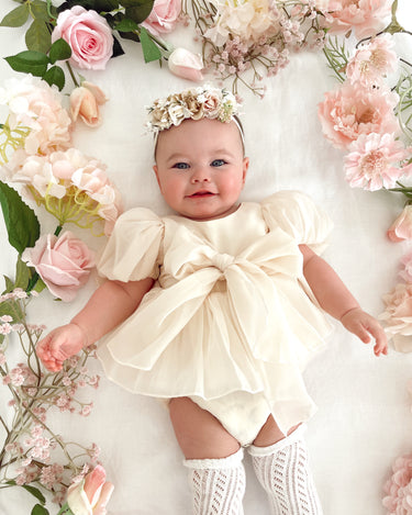 Clementine Matte Cream Organza Baby Girl Romper