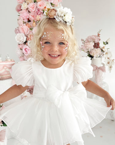 Clementine Matte White Organza Baby Girl Romper