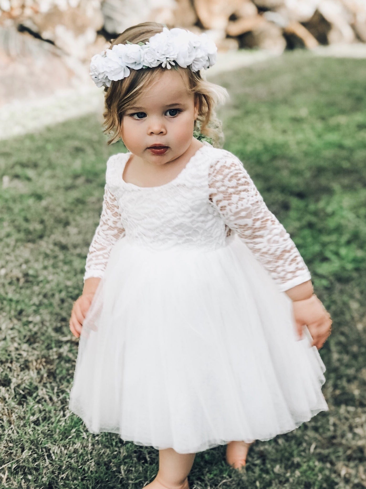 Giselle White Flower Girls Dress