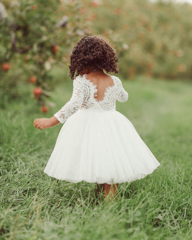 Girls Giselle White Lace Back Flower Girl Dress