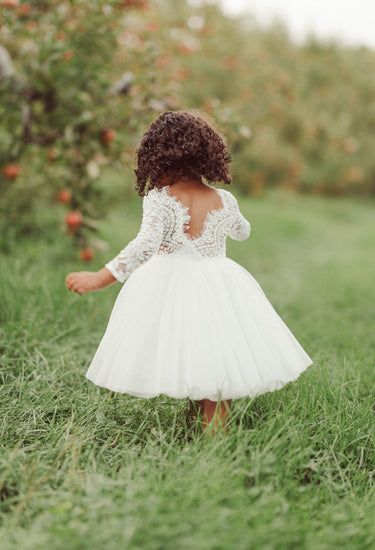 Girls Giselle White Lace Back Flower Girl Dress