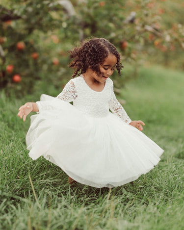 Girls Giselle White Lace Back Flower Girl Dress