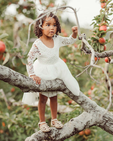 Girls Giselle White Lace Back Flower Girl Dress