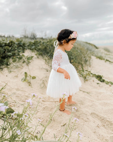 Giselle White Lace Back Dress Mae Flower Crown