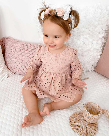 Dusty Rose Ivy Broderie Anglaise Two Piece Set Goldie Flower Crown
