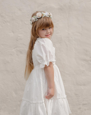 Lila Milk Puffed Sleeve Dress Alora Flower Crown