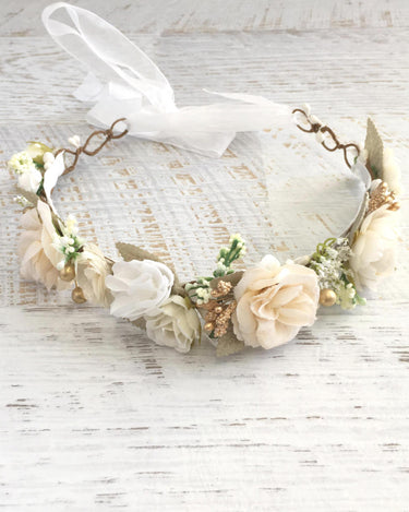 Girls Alora Cream Ivory Flower Crown For Flower Girl Dress