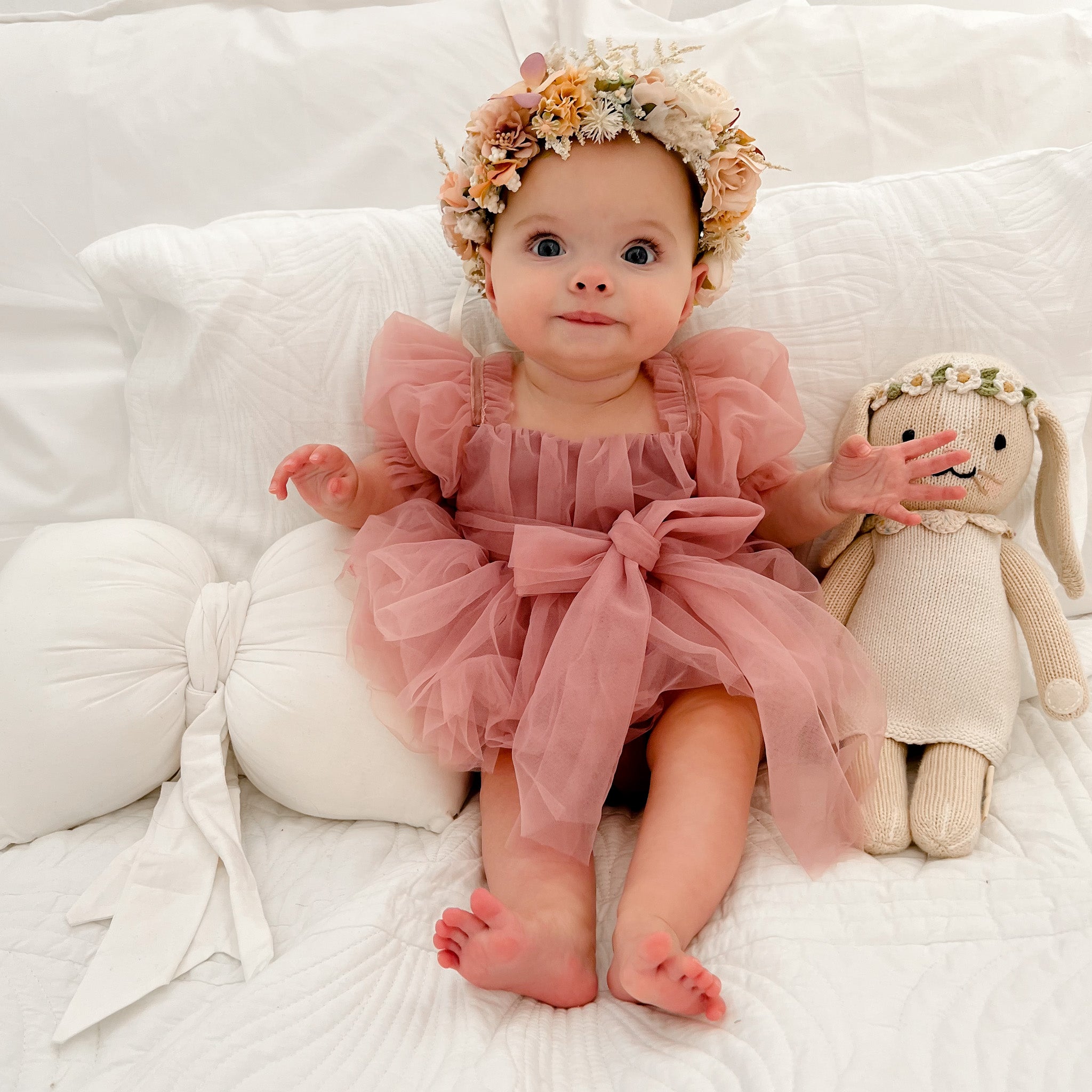 Flower Rumpers Dusty Rose Flower Fairy Baby Girl Pink Tulle Dress Romper - Special ...
