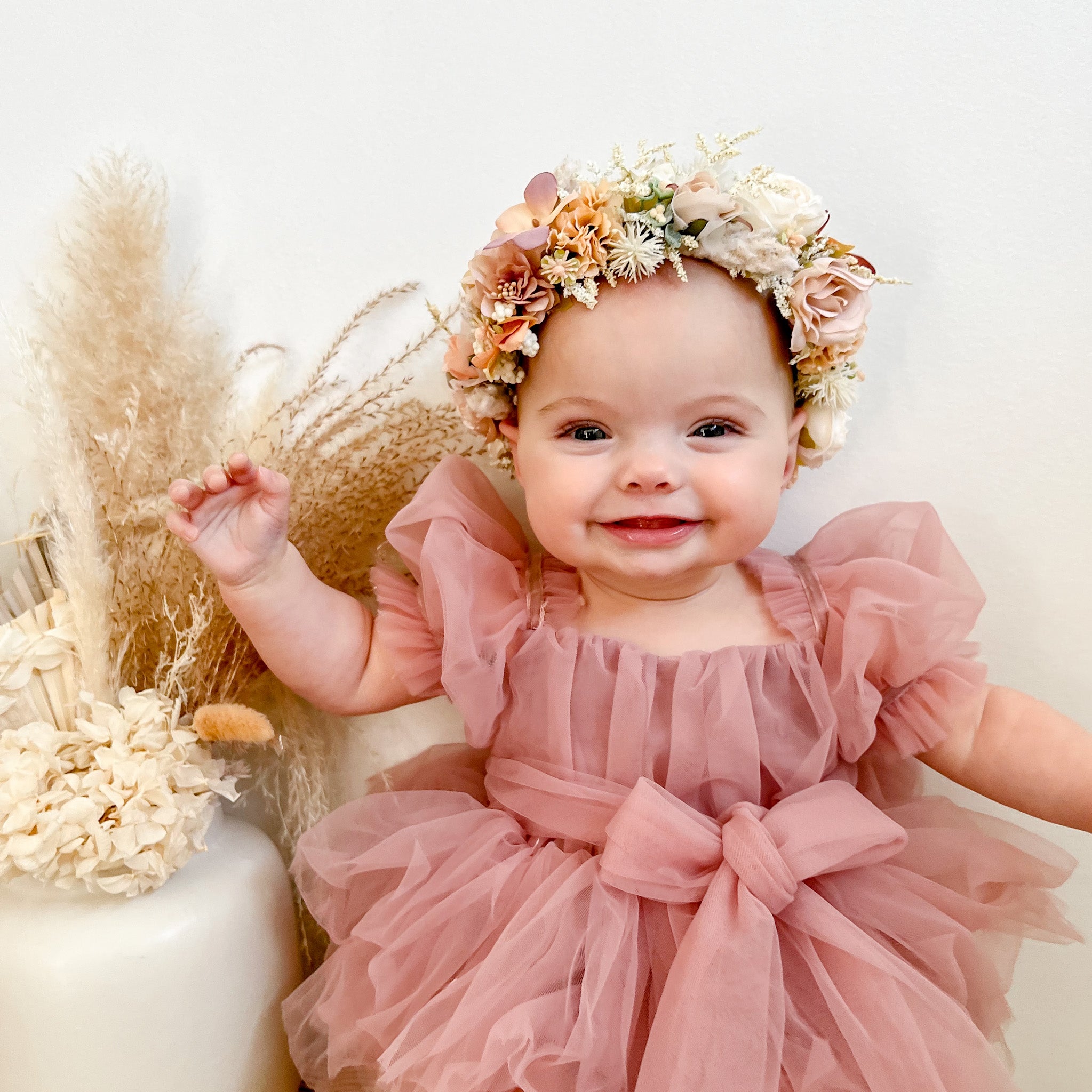 Flower Rumpers Dusty Rose Flower Fairy Baby Girl Pink Tulle Dress Romper - Special ...