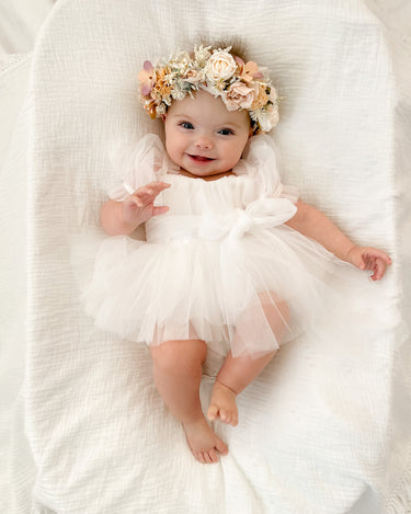 White Flower Fairy Baby Girl Tulle Dress Romper - Special Occasion 00 White Flower Fairy Baby Girl Tulle Dress Romper - Special Occasion 00