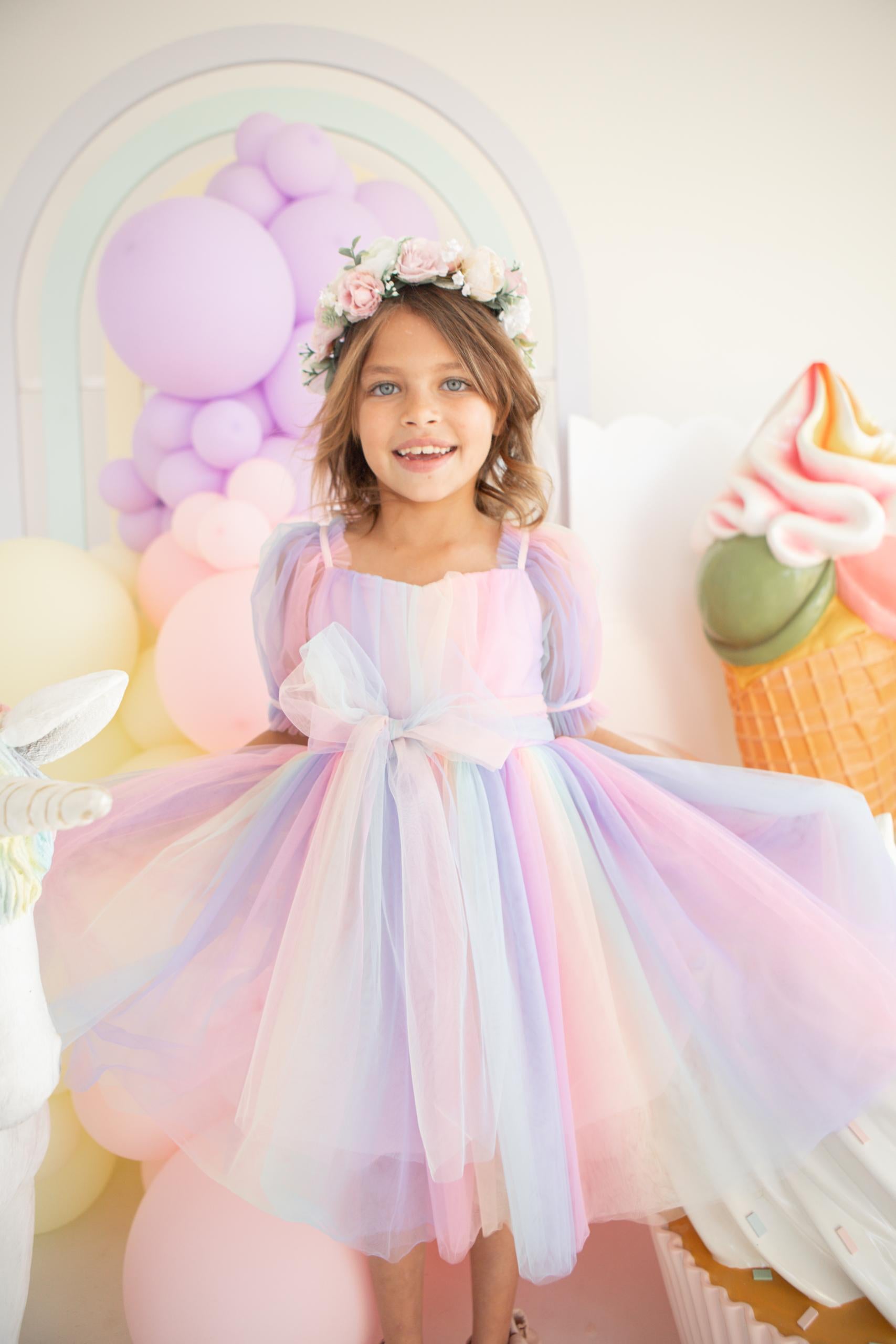 Unicorn Party Girls Rainbow Tulle Dress – Arabella & Rose