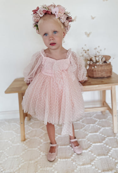 Swiss Dot Rosebud Dress – Pink Rose