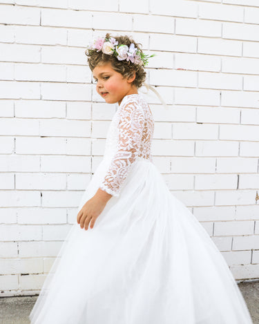 Swan White Flower Girl Lace Dress - Special Occasion Wear Arabella & Rose Swan White Flower Girl Lace Dress - Special Occasion Wear Arabella & Rose