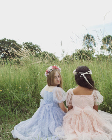 Swiss Dot Gardenia Dress - Pink Rose & Periwinkle