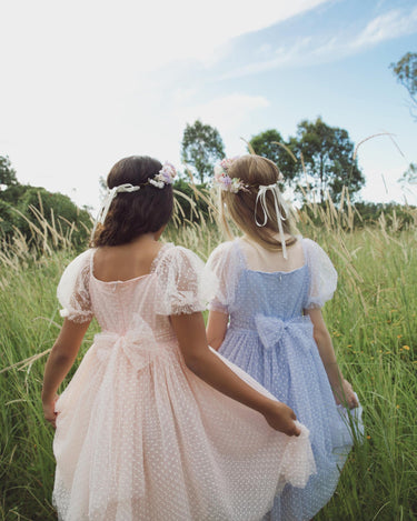 Swiss Dot Gardenia Dress - Pink Rose & Periwinkle