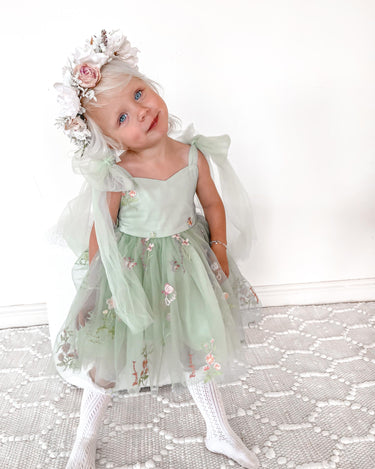 Enchanted Rose Forest Green Girls Party Dress